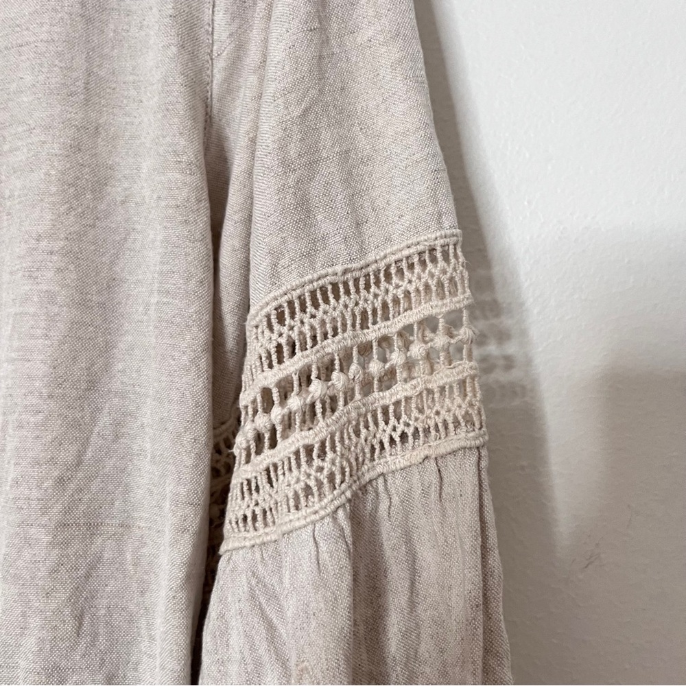 Tommy Bahama St. Lucia Linen Tan Eyelet Mini Dress Coastal Balloon Sleeve Size S - Picture 9 of 10